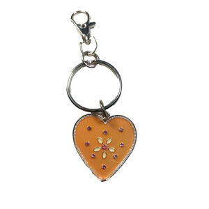 Orange Peach Color Enamel Metal Keychain Purse Clip Flower Rhinestone